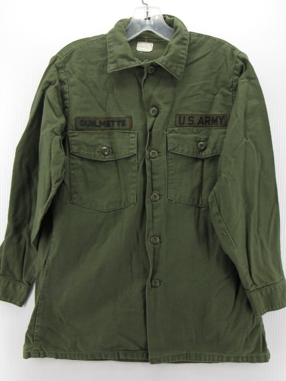 VINTAGE US Army Shirt 15.5 OG-107 Vietnam Military Sateen Utility 70s*